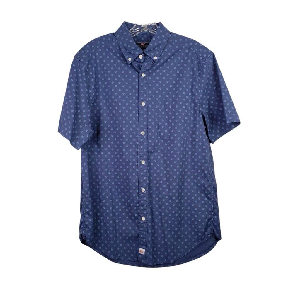 Vineyard Vines Shirt Men's Medium Blue SS Button Up Seashells Coastal Murray